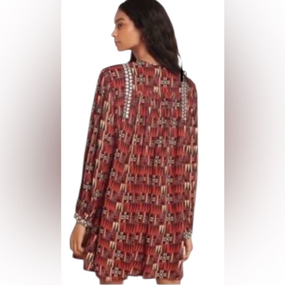 Anthropologie Verb Pallavi Singhee Sarah Red Beige Tunic dress boho western - Picture 3 of 8
